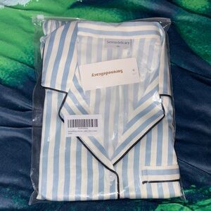 Serenedelicacy Blue and White Striped Pajama Set